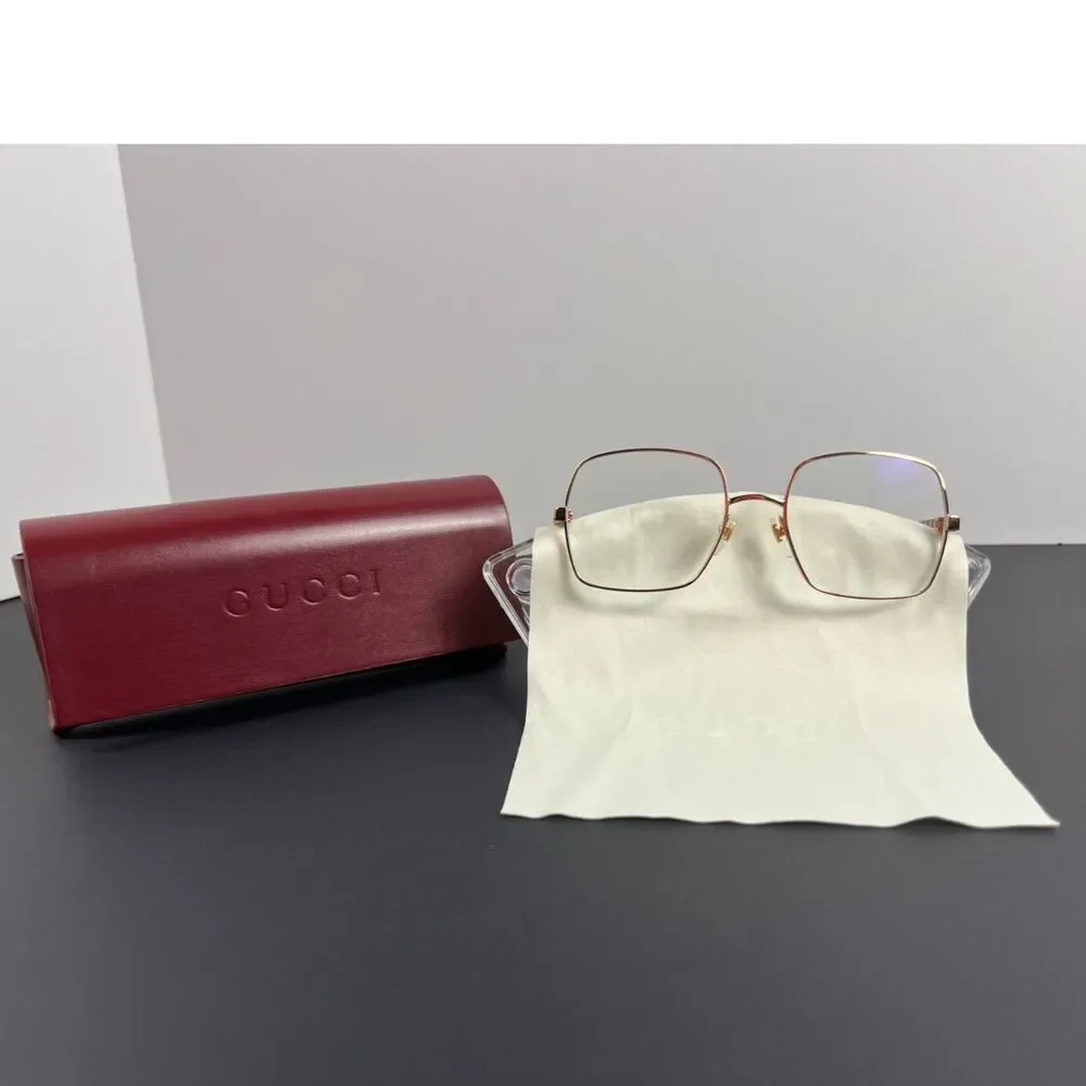 Gucci GG1434O 002 Designer Oversized Square Eyeglass Frame Gold 55-19-145  EUC
